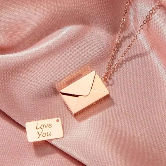🍏50% OFF/3+..Envelope Locket Necklace with Message "Love You" (Rose Gold Color) - Picture 4 of 12